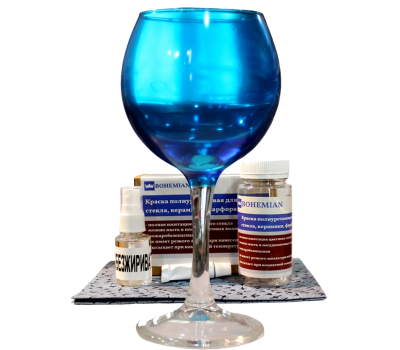 BOHEMIAN lux. Краска для стекла Голубой 100г + активатор + обезжириватель+ салфетка 