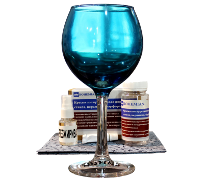 BOHEMIAN lux. Краска для стекла Лазурно-синий 100г + активатор + обезжириватель+ салфетка 