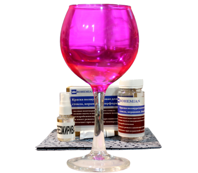 BOHEMIAN lux. Краска для стекла Неон розовый 100г + активатор + обезжириватель+ салфетка 
