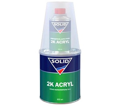 SOLID (331.0963) 2K ACRYL HS 5+1  Грунт-наполнитель + отвердитель, серый 0,8л + 0,16л.