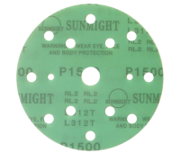 SUNMIGHT. Круг шлифовальный на липучке, зелёный, 150мм 15отв. Р1000
